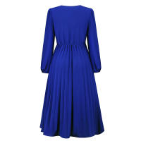 Vestidos largos informales para mujer, cuello en V, manga larga, cintura alta, Maxi, diario, Azul S - details 9