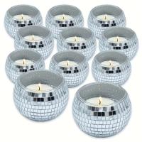 Soporte de Vela de Bola de Disco de Espejo Funda de Vela de Tea con Estilo 70S para Fiestas, Bodas, Cumpleaños y Decoración del Hogar Vela No Incluida - details 0