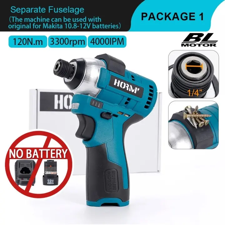 Destornillador de Impacto sin Escobillas Hormy 120N.m Herramienta de Sujeción Rápida Mini Eléctrica Sin Cable 1/4" Para Batería Makita 10.8V Herramienta de Bricolaje para el Hogar - 1