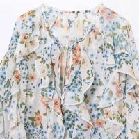 2025 Loose Floral Long Sleeve with Decorative Layered V-Neck Summer Novelty Simple Temperament Shirt for Women - details 15