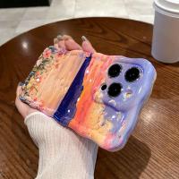 Funda de iPhone 15 Pro Max Pintura al Óleo de Luz Azul Arco Iris Flor Mariposa - details 25