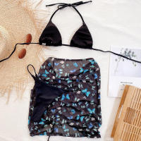 Bañador con estampado blanco para mujer, conjunto de Bikini de 3 piezas, microbikini triangular con cordón, traje de baño Halter de cintura baja, novedad de 2021 - details 10