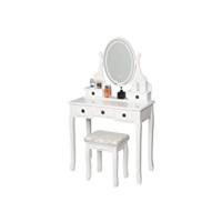 Mesa de tocador con taburete con bisagras Tocador moderno Escritorio para computadora con espejo plegable Mesa de maquillaje con 2 cajones Madera 100x40x75cm Blanco 0014SZT - details 8