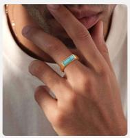 Vnox Sello de piedra natural para hombres y mujeres, banda de dedo de acero inoxidable chapada en oro unisex, regalo de anillo fraternal - details 3