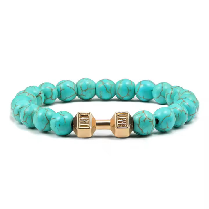 Brazalete Vintage para hombre, colgante con mancuerna de cuentas de piedra Natural, pulsera de hilo elástico para regalo de amigo, superventas - 1