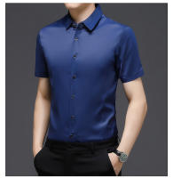 Camisa de verano de color sólido ajustada informal de negocios sin hierro camisa de manga corta ropa profesional para hombres - details 6