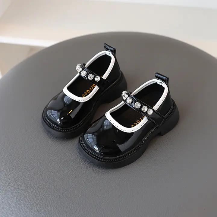 Nueva Moda Primavera Zapatos Individuales para Niñas Xiaoxiangfeng Suela Suave de Diamantes de Cristal Calzado Infantil de Cuero - 1