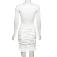 Elegante Vestido Bodycon con Volantes Manga Larga, Giro de Volantes, Vestido Mini para Mujer en Otoño Moda de Fiesta en Club Elegante - details 31
