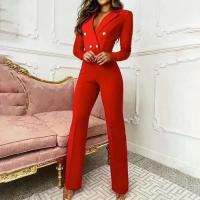 Pelele elegante de manga larga para mujer, Pantalones rectos de cintura alta, monos con solapa para mujer, mono para mujer - details 3