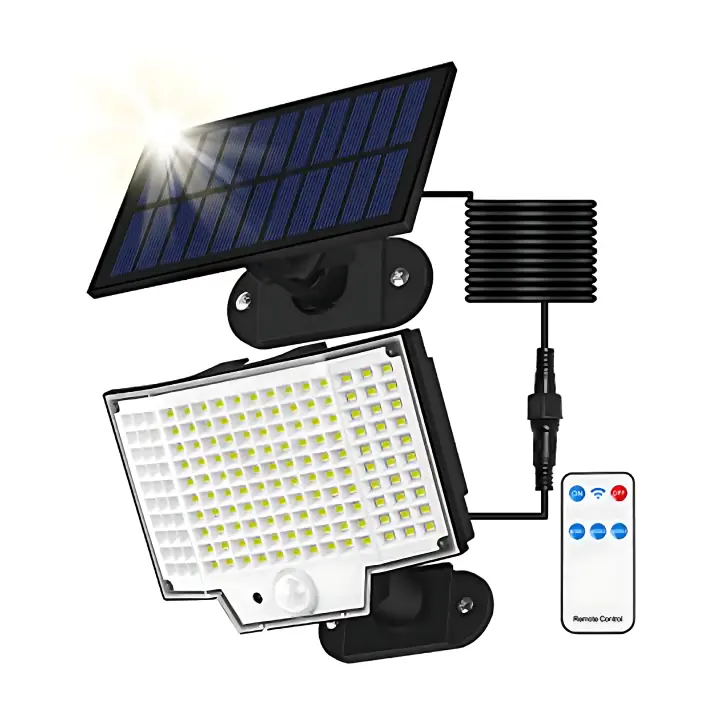 LED Aplique de Pared Solar Exterior con Panel Curvo, ABS, 160 LEDs Luz Blanca, Con Sensor de Movimiento y Control Remoto, Iluminación Exterior para Patio, Jardín, 15,5*11,5*10  CM - 1