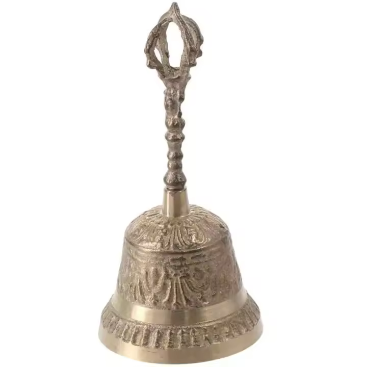 Campana de mano de 1 pieza, campana antigua de latón alto para decoración del hogar y servicio de hotel - 1