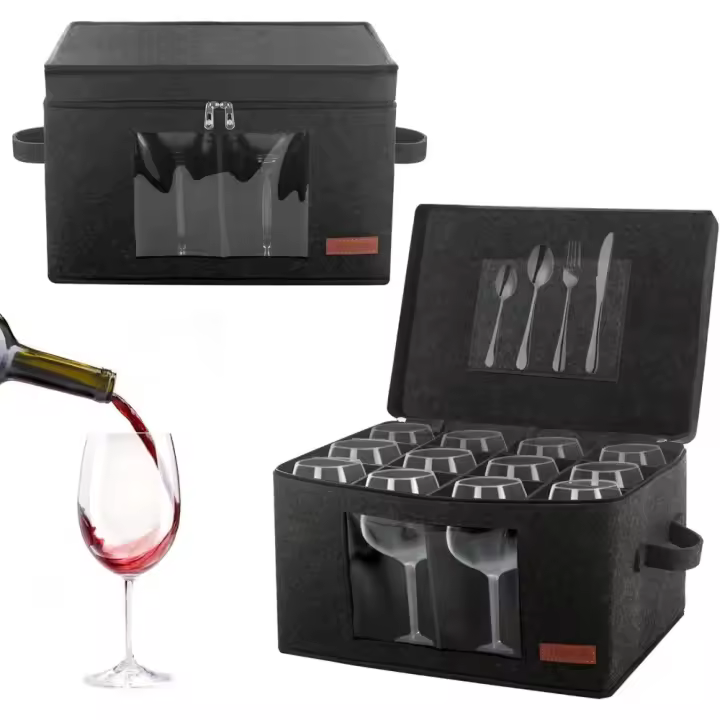 Paquete de 2 cajas de almacenamiento para copas de vino con divisores, recipientes de almacenamiento para guardar copas de vino para empacar y mover, caja de almacenamiento de China para 12 - 1