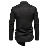 Camisas de manga larga con diseño irregular para hombres, camisas monocromáticas informales, camisas con cuello alto para documentos, fiestas, discotecas, Rh, moda, otoño - details 12
