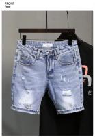 Pantalones cortos vaqueros a la moda para hombre, estilo veraniego, versión coreana, corte fino, marca Hip Hop, pantalones de longitud media para grupo pequeño - details 1