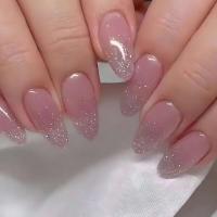 24 piezas de diseño dorado en forma de almendra francesa, uñas ovaladas simples, uñas postizas completamente cubiertas - details 22
