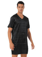 Camisón de satén para hombre y mujer, ropa de dormir de manga corta con cuello en V, ropa de dormir para el hogar, ropa de dormir con abertura lateral, albornoz para dormir - details 8