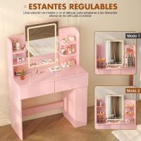 Tocador de Maquillaje con Luces LED, Brillo Ajustable, Mesa de Maquillaje con Espejo, con 2 Cajones Grandes y 4 Estantes Abiertos y Taquilla Lateral, Moderno, 90x40x135cm, Blanco - details 31