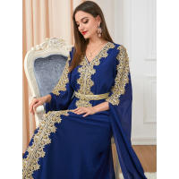 Vestido Abaya de Manga Súper Larga con Bordado para Mujeres de Dubái, Talla Grande - details 8