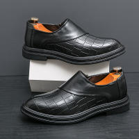 Zapatos formales con cremallera lateral de empalme clásico para hombre, zapatos de cuero informales británicos de tacón bajo de PU - details 0