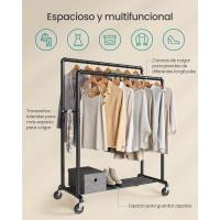 Perchero Burro de Doble Barra Marco Metálico 59 x 100 x 162 cm Burro de Ropa con Estante de Almacenamiento y Ruedas 2 Ruedas con Freno Carga de 110 kg - details 3