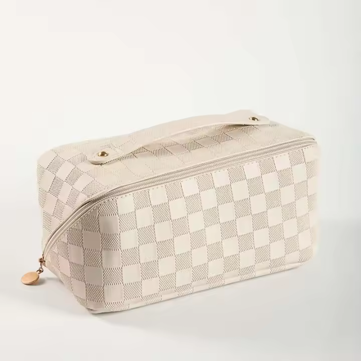 Bolso de Maquillaje de Lujo para Mujer de Gran Capacidad Estilo Multifuncional con Patrón Cuadrado - 1