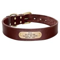 Collar cuero personalizado mascota collares suaves perro etiqueta de identificación grabada para perros grandes Pitubull Pastor - details 4