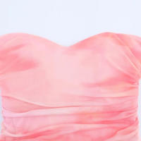TRAFZA, vestidos estampados de estilo playero de verano para mujer, sin tirantes, sin mangas, plisado con cremallera, vestido Midi de tul con dobladillo dividido y espalda descubierta - details 3