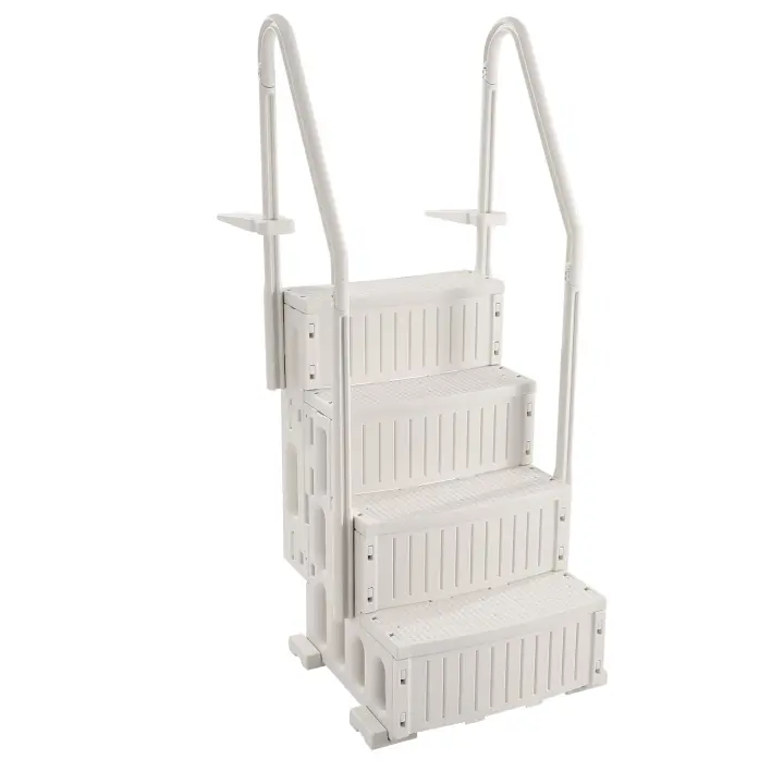 SucceBuy Escalera para piscina, con pasamanos dobles, escalones antideslizantes y resistentes, para piscinas enterradas y elevadas - 1