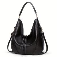 Elegantes borlas de hombro retro para mujer - Hobo de gran capacidad con correa desmontable, negro, tono dorado y decorativo - details 1
