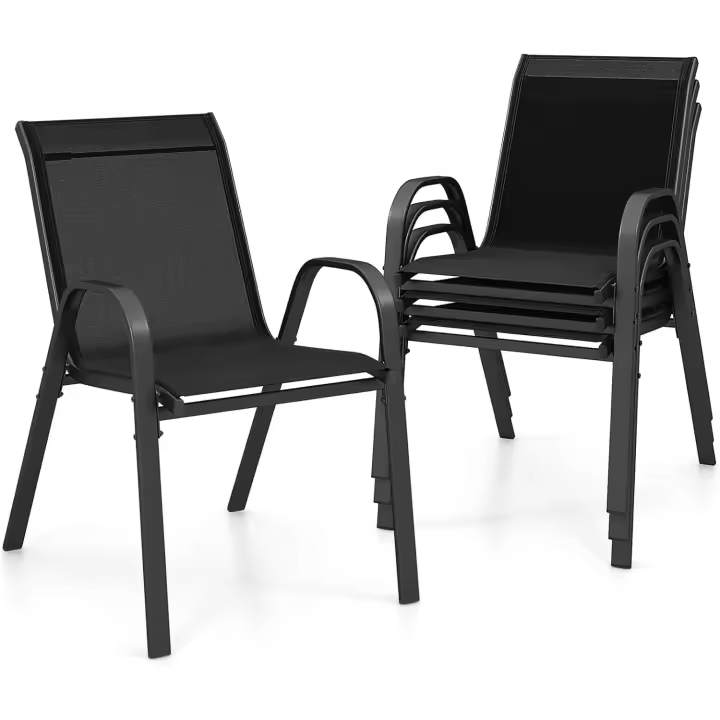 4 Sillas de Exterior, Silla de Comedor Apilable con Marco de Acero con Reposabrazos y Respaldo, 56 x 70 x 84 cm - 1