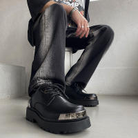 Suela gruesa de acero que aumenta los zapatos de cuero, zapatos de cabeza grande de cuero genuino para hombres - details 15