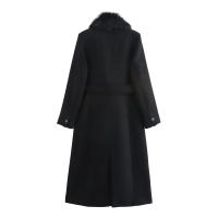 TRAFZA mujer nueva moda elegante manga larga bolsillo Casual prendas de vestir exteriores mujer invierno otoño cuello de piel cinturón decorar chaqueta abrigo - details 5