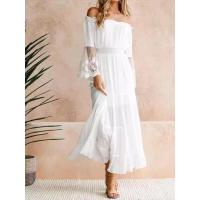 Vestido de manga larga con volantes para mujer, elegante vestido de gasa con hombros descubiertos, moda 2025 - details 4