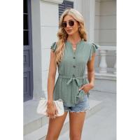 Camiseta holgada vintage para mujer con cuello en V sin mangas moda coreana botones de color sólido - details 28