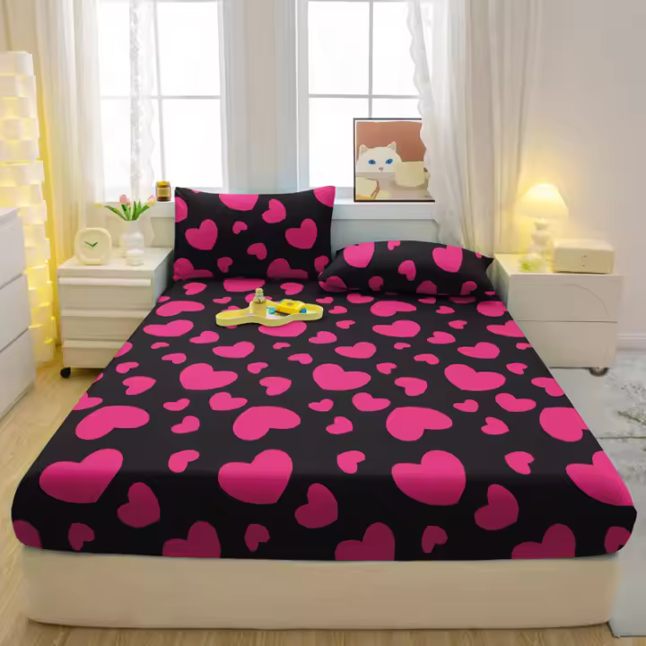Sábana Impresa Moderna con Forma de Corazón Ropa de Cama Fija Mate para Dormitorio - 1