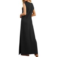Vestido largo sin mangas para mujer, estilo camisa casual de verano, elegante, clásico, con abertura y bolsillos. - details 3