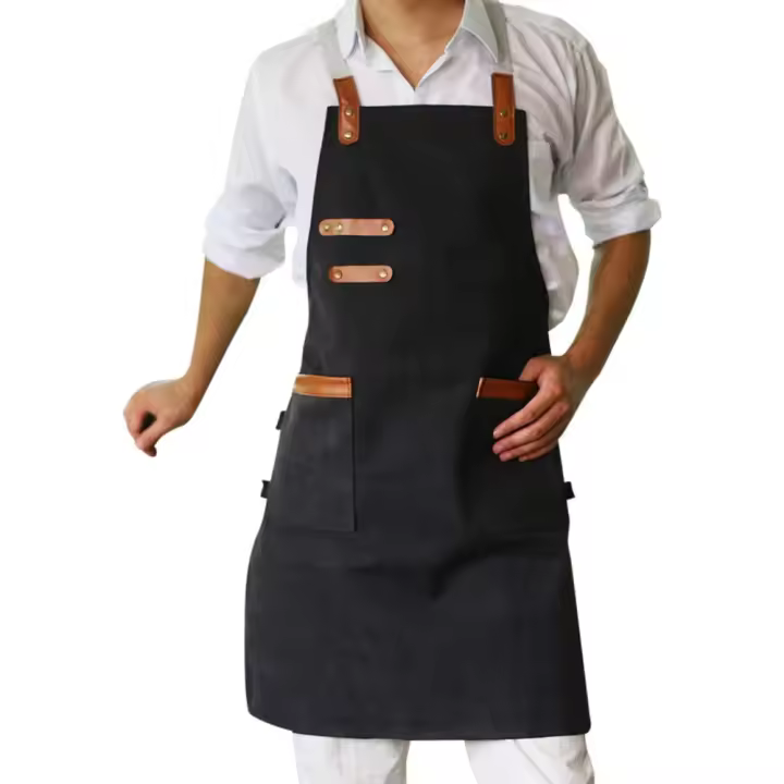 Delantal de Lona Negro Impermeable con Bolsillos para Cocina, Jardín, Carpintería, Peluquería, Hostelería Para Hombres y Mujeres - 1