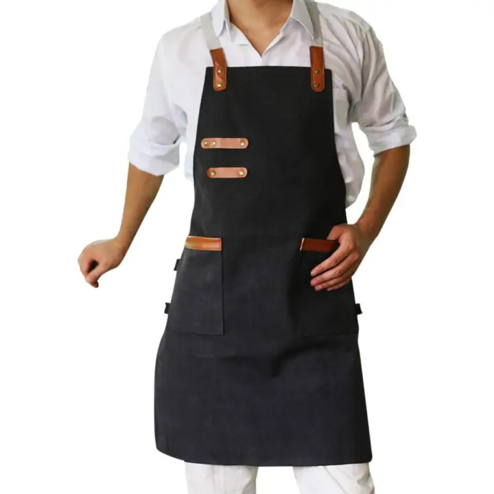 Delantal de Lona Negro Impermeable con Bolsillos para Cocina, Jardín, Carpintería, Peluquería, Hostelería Para Hombres y Mujeres - 1