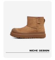 Botas de nieve de media caña con suela gruesa, cálidas y gruesas de cuero mate con punta redonda para hombres y mujeres - details 4