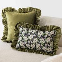 Funda de almohada con volantes Vintage para decoración del hogar, funda de almohada de Jacquard delicada, funda de cojín verde de 45CM para sala de estar/oficina - details 1