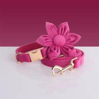 Collar de terciopelo fucsia para perros pequeños, lindo arnés ligero para perros, juego de tirón personalizado para cachorros con flores - details 4