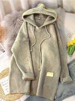 Hooded long women autumn winter solid knitted pullovers warm loose casual knitwear jumper - details 3