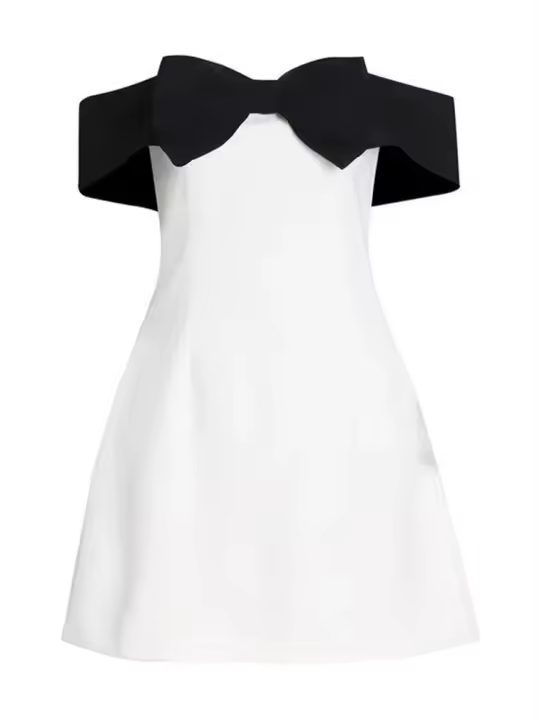 Vestido de moda de cintura alta con mini empalme de lazo para mujer, sexy, con hombros descubiertos, fiesta retro - 1
