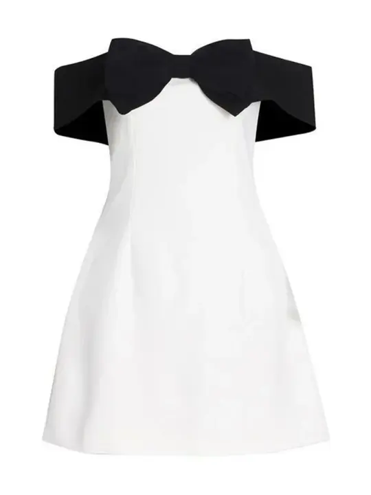 Vestido de moda de cintura alta con mini empalme de lazo para mujer, sexy, con hombros descubiertos, fiesta retro - 1