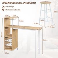 Juego de Mesa de Comedor de 3 Piezas Mesa de Comedor de Doble Nivel con 2 Taburetes de Bar, 3 Estantes, Soportes para Copas y Botellas, Mesa Alta de Cocina MDF - details 1