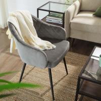 Terciopelo, Silla Acolchada con Reposabrazos, Patas de Metal, Diseño Elegante, para Comedor, Sala de Estar, Dormitorio, Cocina, Gris LDC82GY - details 6