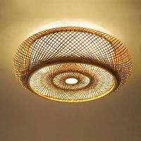 Luz de techo rústica de bambú y madera, accesorio de mimbre de 3 luces, E27, 220V, 40x14cm - details 0