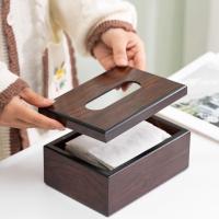 Caja de pañuelos de escritorio de madera de nogal de imitación, soporte para servilletas de madera Vintage, caja de almacenamiento de papel cuadrada de estilo Simple para el hogar - details 9