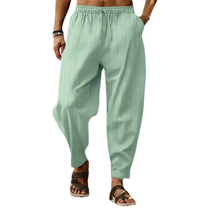 Pantalones De Lino Y Algodón Para Hombre - Cintura Elástica Con Cordón, Transpirables, Ideales Para Verano