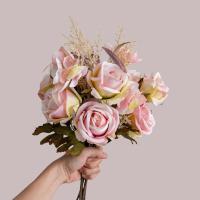 Accesorios de fotografía, ramo de rosas artificiales de tacto Real, elegantes flores de rosas de seda hechas a mano, plantas falsas de lujo, decoración de jardín al aire libre - details 6